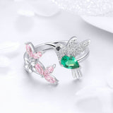 925 Sterling Silver Adjustable Hummingbird Gift Dazzling Finger Rings for Girlfriend Fashion Jewelry