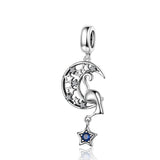 silver Oxidized zirconia Moon&Star  dangles charms