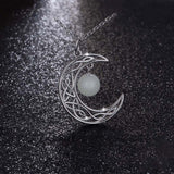 925 sterling silver Crescent moon pendant necklace hanging with glowing ball fashion jewelry Making for women gifts