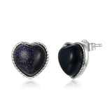 Silver 925 Night Sky Blue Gravel Heart Stud Earrings For Women