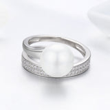 S925 Sterling Silver Elegant Declaration Ring White Gold Plated Zircon Shell Bead Ring