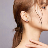 925 Sterling Silver Pattern Relief Heart-shape Stud Earrings for Women Amour Love Ear Studs Jewelry Arete