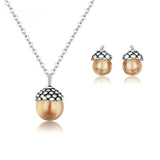 925 Sterling Silver Shining Acorns Pendant Necklace and Earring Fashion Jewelry For Women