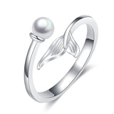 Fishtail Pearl Ring Animal Tail Jewelry Opening Rings Silver Design