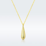S925 Sterling Silver Golden Water Drop Pendant Necklace Gold Plated Necklace