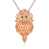 Rose Gold plated Owl zircon Pendant Necklace S925 Sterling Silver  without  Chain