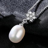 Sterling silver Flower cubic zircon  Freshwater Pearl Pendant Necklace Fashion Jewellery