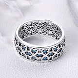 S925 Sterling Silver Sweetheart Clover Ring Oxidized Zircon Ring