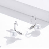925 Sterling Silver Angel Wings Stud Earrings with Shining Pearl Fashion Wedding Jewelry For Gift