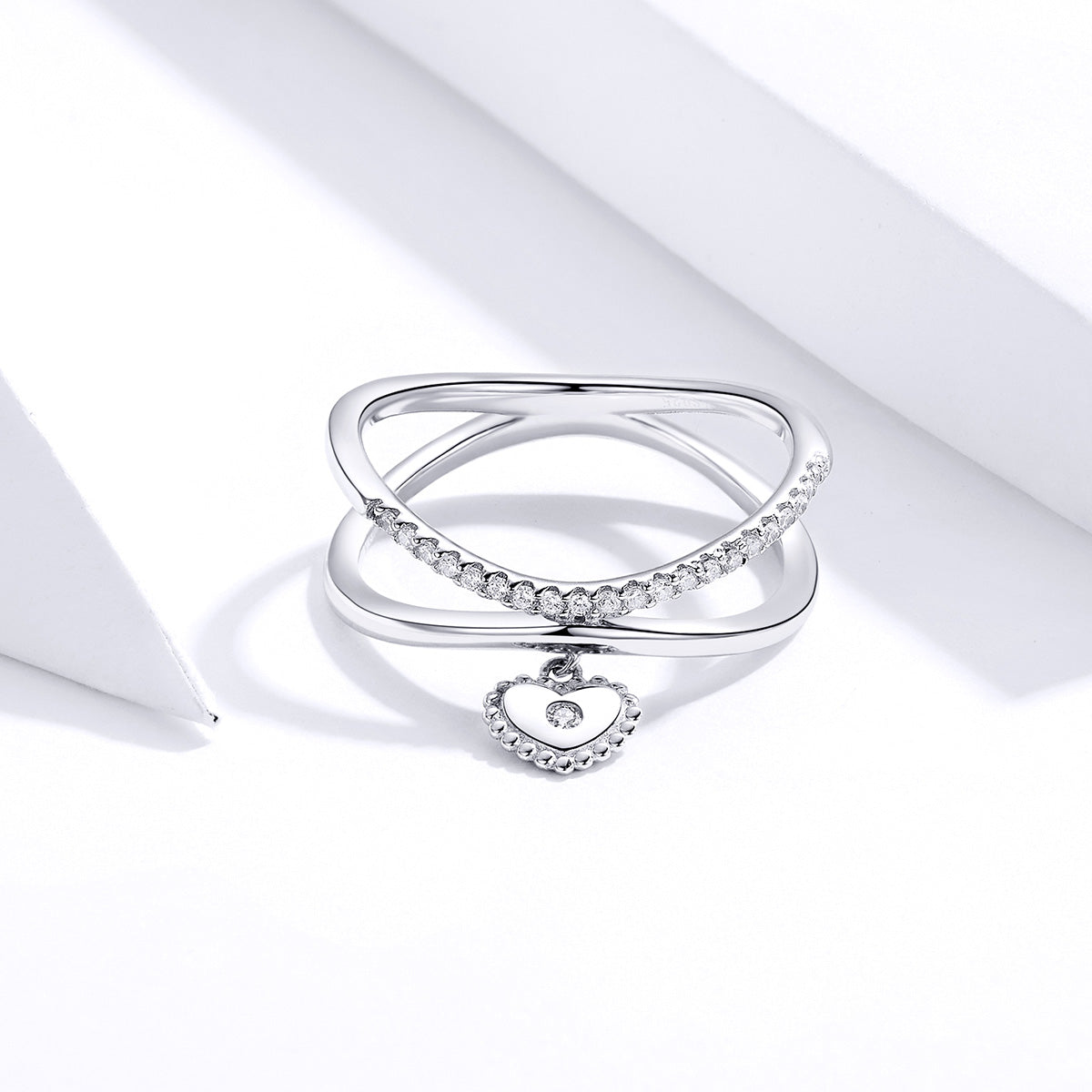 S925 Sterling Silver Heart Stack Ring White gold plated zircon ring