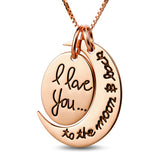 "I Love You To The Moon And Back" Carved Moon And Ellipse Shape Necklace 925 Sterling Silver