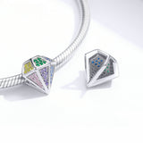 925 Sterling Silver Shining Full Rainbow Diamond-shape Charm Fit DIY Bracelet Fashion Jewelry For Women