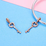 S925 sterling silver rose gold plated zircon brilliant heart key dangle charms