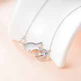 Crystal Cat Necklace Cute Cat Playing Ball Gemstone Necklace Design