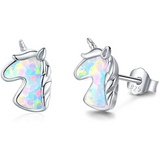 S925 Sterling Silver Unicorn Opal Stud Earrings for Women