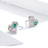 Full Paved Heart Stud Earrings For Women Genuine 925 Sterling Silver Pink CZ Fine Brincos
