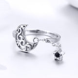 S925 Sterling Silver Starlit Moon Ring White Gold Plated cubic zirconia ring