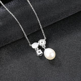 silver Round Snowflake Pearl Pendant Necklace