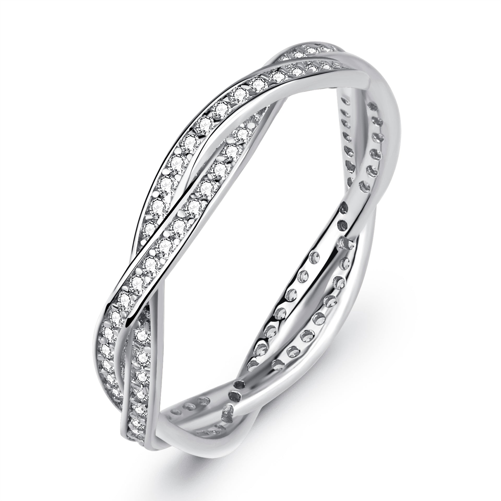 Cubic Zircon Finger Wedding  Ring Custom Ladies Jewelry Rhodium Plated Silver Engagement Luxury