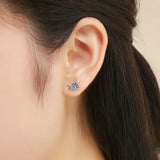 925 Sterling Silver Cute Ocean Crab Small Blue CZ Stud Earrings for Women Fashion Earrings Jewelry Gift
