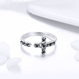 S925 Sterling Silver Cross Light Ring Oxidized Zircon Ring