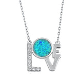 Blue Lab Opal and Clear Cubic Zirconia Love Pendant Necklace