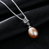  silver Flower cubic zircon  Freshwater Pearl Pendant Necklace
