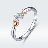 S925 sterling silver heartbeat fish bone ring white gold and rose gold plated zircon ring