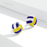 Genuine 925 Sterling Silver Sports Volleyball Enamel Stud Earrings for Women Anti-allergy Ear Studs Girl Gifts