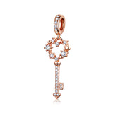 silver rose gold plated zircon brilliant heart key dangle charms