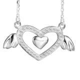 Angle Heart Pendant Necklace With Cubic Zirconia Silver Fashion Jewelry