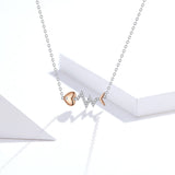 S925 Sterling Silver Heartbeat Fishbone Pendant Necklace White Gold Plated and Rose Gold Plated Zircon Necklace