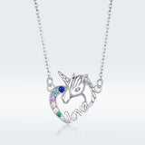 S925 Sterling Silver Cute Unicorn Pendant Necklace White Gold Plated Zircon Necklace