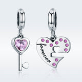 S925 sterling silver zirconia heart key Charms