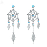 Bohemia Dream Catcher Hanging Dangle Earrings for Women Summer Feather Drop Earings 925 Sterling Silver Jewelry