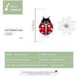 925 Sterling Silver Ladybird and Flower Stud Earrings Precious Jewelry For Women