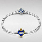 The Arrow Of Love Charms 925 Sterling Silver Gold Plated Love Heart Crown Charm I Love You Navy Enamel Bead Charms with 5A Cubic Zirconias