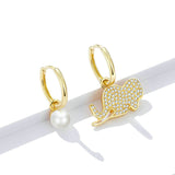 Protect Animal Elephant Asymmetry Pearl Earrings for Women 925 Sterling Silver Gold Color Jewelry Oorbellen