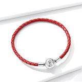 925 Sterling Silver Red Beautiful Leather Rope Charm Bracelet Precious Jewelry For Women