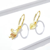 Gold Color 925 Sterling Silver Mouse Year Hoop Earrings Heart Dangle For Women Jewelry