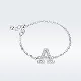 S925 sterling silver letter A ring platinum-plated zircon ring chain adjustable