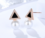 S925 sterling silver jewelry female European and American temperament wild micro-set diamond bead geometric triangle earrings