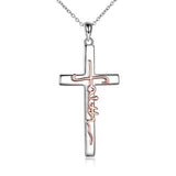  Silver Faith Cross Pendant Necklace 