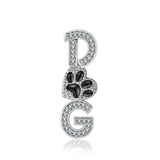 Alphabet Dog Paw Black DropS925 Sterling Silver CZ Necklace Pendant  Animal jewelry