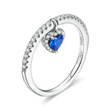 925 Sterling Silver Beautiful Blue Heart Rings Fine Jewelry For Women