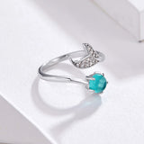 S925 Sterling Silver Mermaid Tear Ring White Gold Plated cubic zirconia glass ring