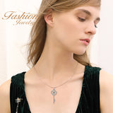 Luxury Beautiful Women Key Shape 925 Sterling Silver Necklace With Gemstone