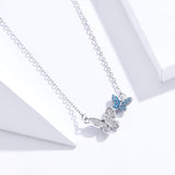 S925 Sterling Silver Butterfly Pendant Necklace White Gold Plated Zircon Necklace