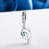 925 Sterling Silver Dolphins Story with Clear CZ Dangles Charms fit Bracelet & Necklaces Women Jewelry