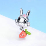 925 Sterling Silver Cute Carrot & Rabbit Dangle Charm fit Girls Charm Bracelet Jewelry Girls Gift